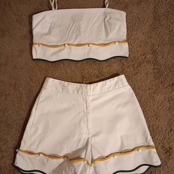 ANTONIO MELANI Other - White Two-Piece Set with Yellow and Green Trim